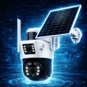Solar powered PTZ security camera with solar panel, full HD video, color night vision and 355 degree coverage