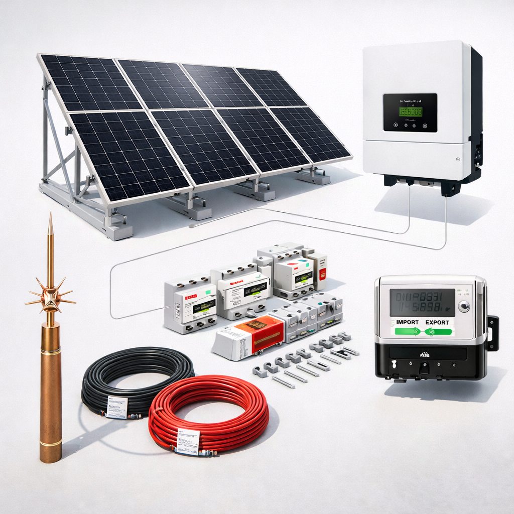 Cubaxmeye Premier 4kW rooftop solar system packed solar panels inverter and accessories