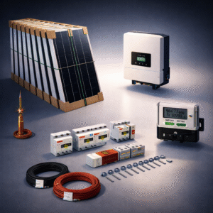 Cubaxmeye Premier 3kW rooftop solar system packed solar panels inverter and accessories